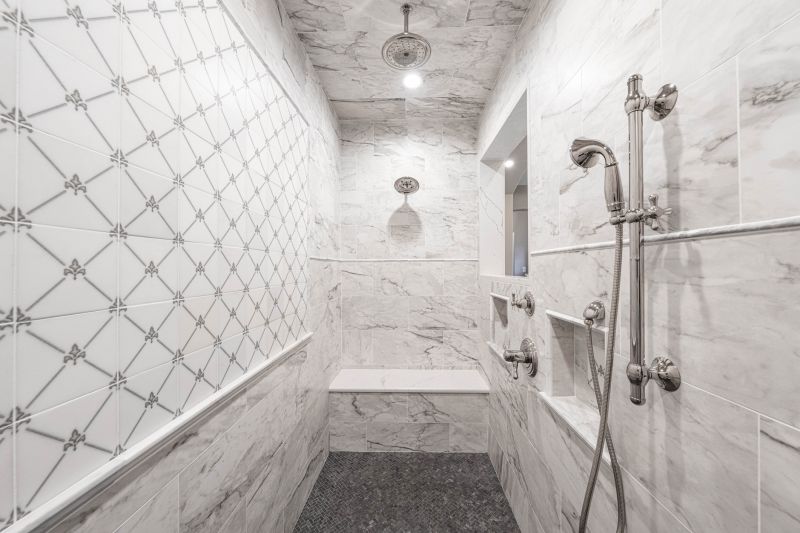 Corner Walk-in Shower with Marble Tiles
